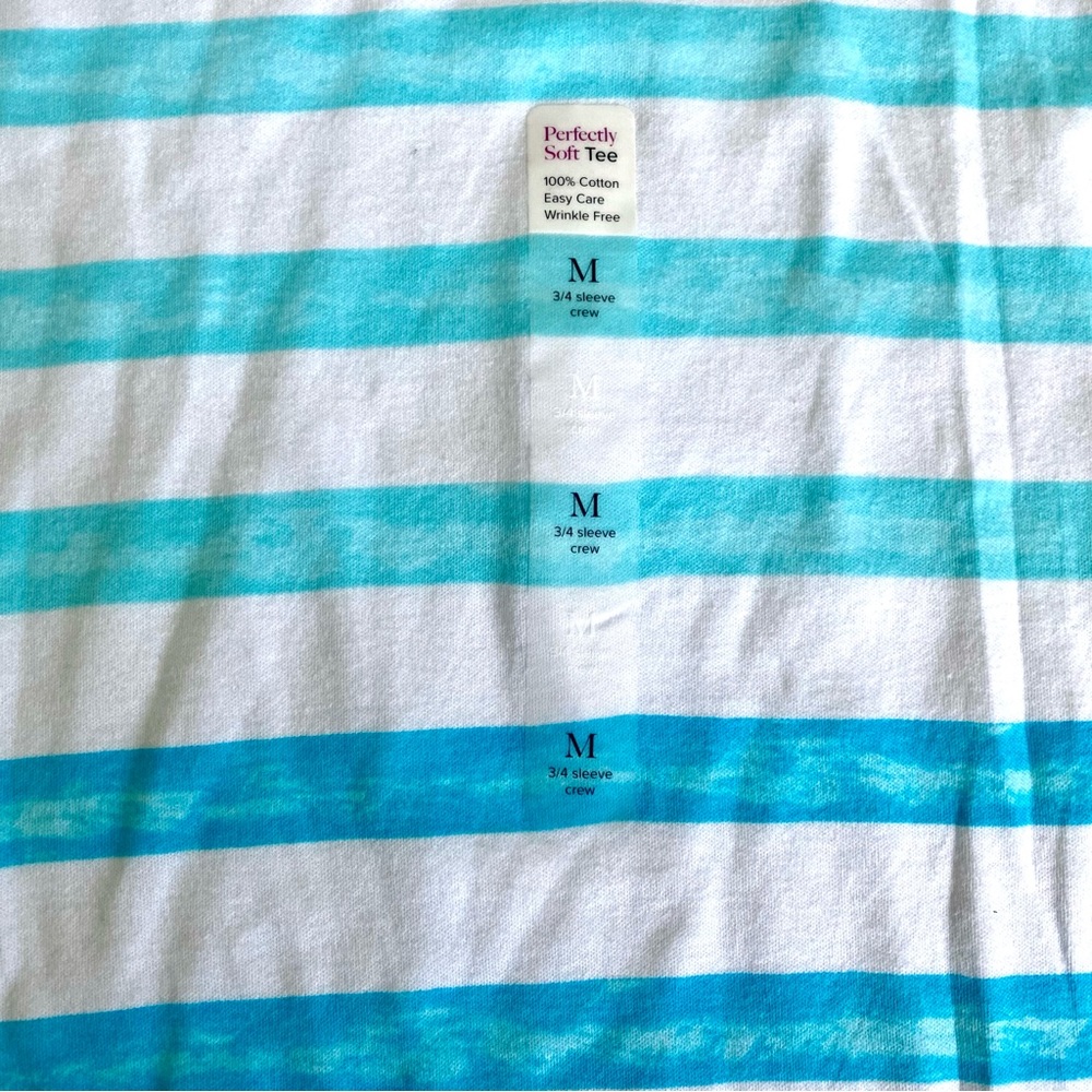 Blue and white striped perfectly soft 3/4 sleeve tee - Picture 2 of 8